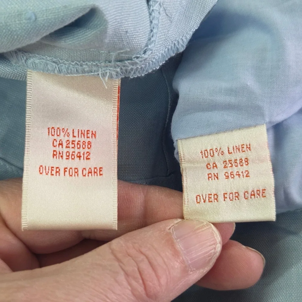 J Song Way Linen Skirt Set Women 18 Light Blue Pleated Sleeveless Button Top Vtg